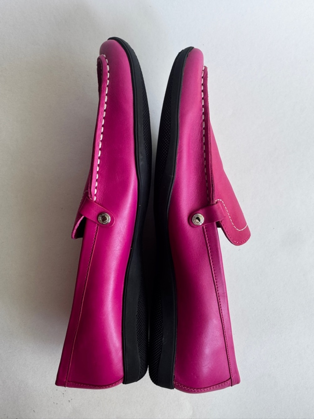 Coach Daisy Loafer Fuchsia Pink Leather Driver Flat White Stitch Size 11.5 - Picture 5 of 14